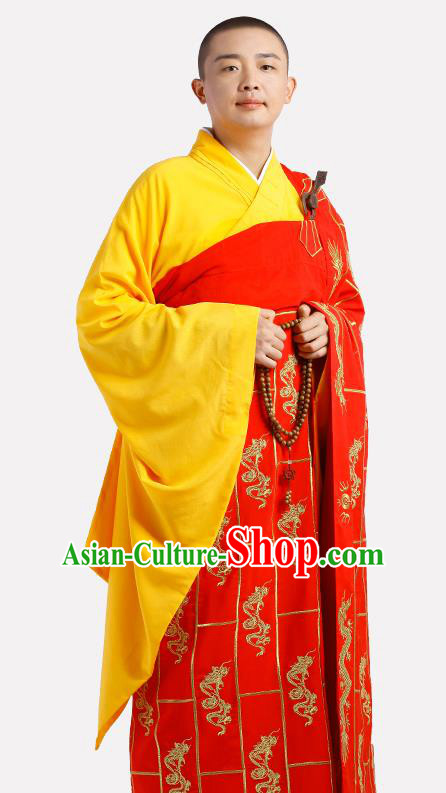 Chinese Traditional Monk Dragon Pattern Kasaya Meditation Vestment Garment Buddhist Red Cassock Costume for Men