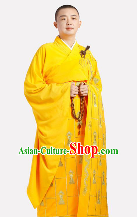 Chinese Traditional Monk Thousand Buddhas Pattern Kasaya Meditation Vestment Garment Buddhist Golden Cassock Costume for Men