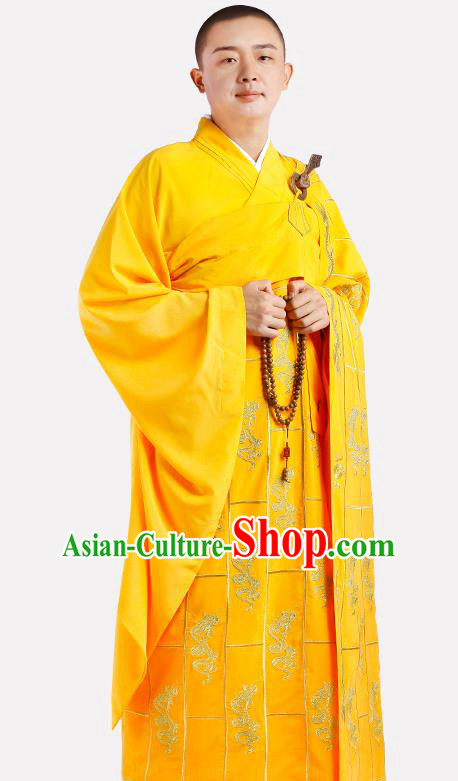 Chinese Traditional Monk Dragon Pattern Kasaya Meditation Vestment Garment Buddhist Golden Cassock Costume for Men