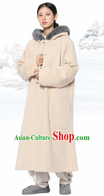 Chinese Traditional Lay Buddhist Costume Top Grade Tai Ji Uniforms Professional Tang Suit Women Beige Meditation Coat