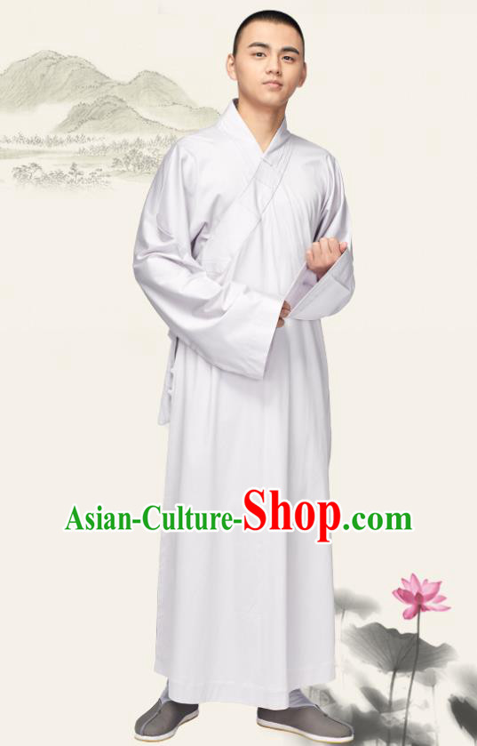 Chinese Traditional Buddhist Bonze Costume Meditation Garment Monk White Robe Frock for Men