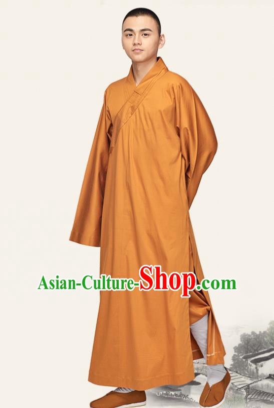 Chinese Traditional Buddhist Bonze Costume Meditation Garment Monk Orange Robe Frock for Men