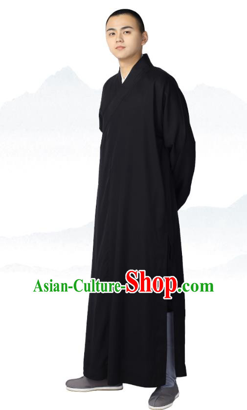 Chinese Traditional Buddhist Bonze Costume Meditation Garment Monk Black Robe Frock for Men