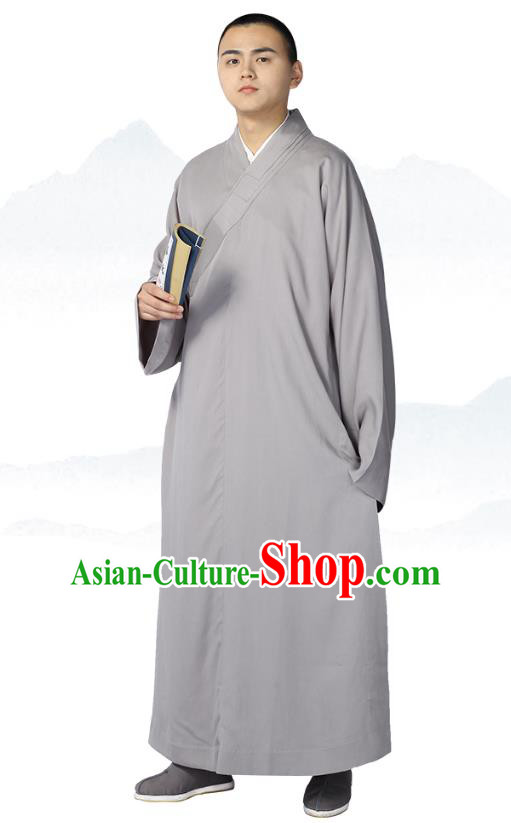 Chinese Traditional Buddhist Bonze Costume Meditation Garment Monk Light Grey Robe Frock for Men