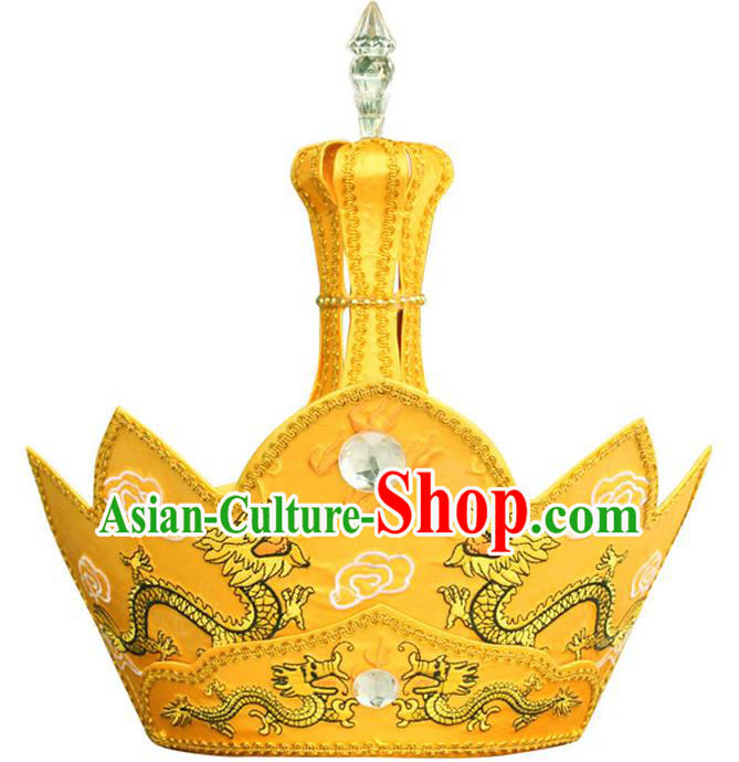 Chinese Traditional Buddhist Hair Accessories Top Grade Monk Golden Hat Double Dragon Mitre Vairocana Headwear