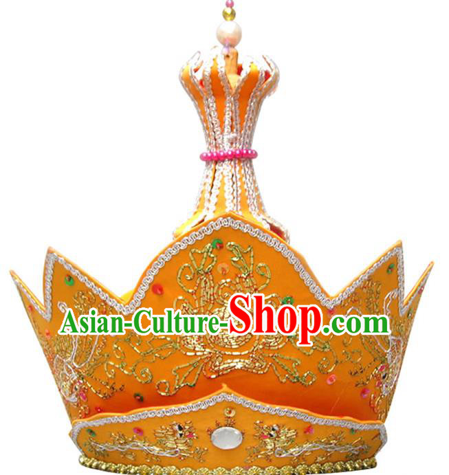 Chinese Traditional Buddhist Hair Accessories Top Grade Monk Embroidered Yellow Hat Mitre Vairocana Headwear