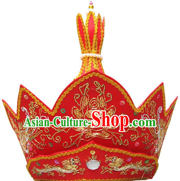 Chinese Traditional Buddhist Hair Accessories Top Grade Monk Embroidered Red Hat Mitre Vairocana Headwear