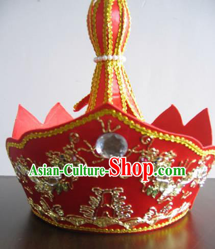 Chinese Traditional Buddhist Hair Accessories Mitre Vairocana Headwear Top Grade Monk Embroidered Red Hat