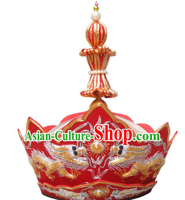 Chinese Traditional Buddhist Hair Accessories Mitre Vairocana Headwear Top Grade Monk Embroidered Dragons Red Hat