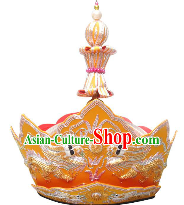 Chinese Traditional Buddhist Hair Accessories Mitre Vairocana Headwear Top Grade Monk Embroidered Dragons Golden Hat