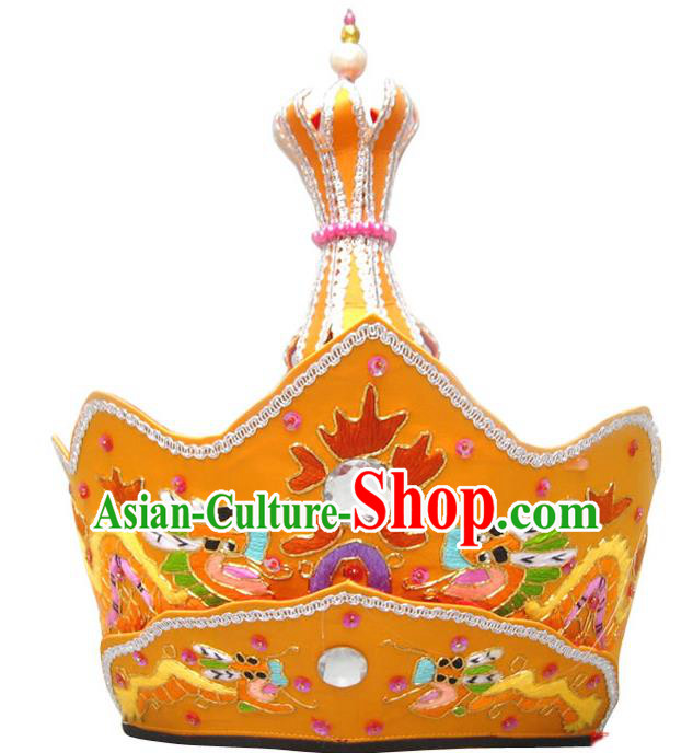 Chinese Traditional Buddhist Hair Accessories Mitre Vairocana Headwear Top Grade Monk Embroidered Dragons Orange Hat