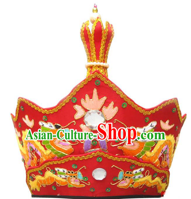 Chinese Top Grade Monk Embroidered Dragons Red Hat Traditional Buddhist Hair Accessories Mitre Vairocana Headwear