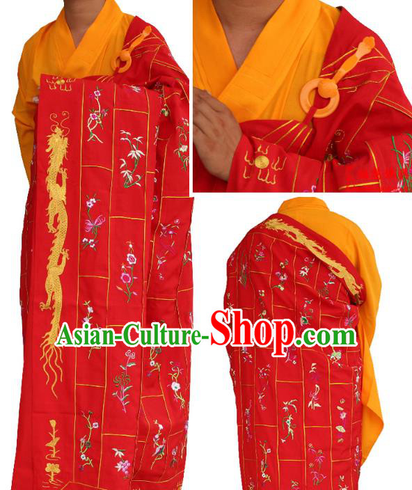 Chinese Traditional Monk Thousand Flowers Pattern Red Cassock Buddhist Bonze Costume Meditation Garment for Men