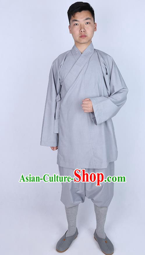 Chinese Traditional Buddhist Monk Grey Shirt and Pants Costume Meditation Garment Dharma Assembly Bonze Clothing for Men