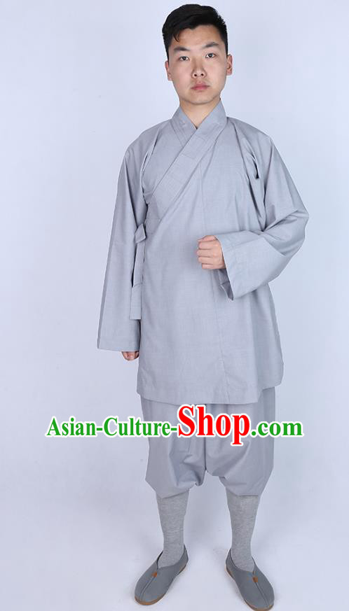 Chinese Traditional Buddhist Monk Grey Shirt and Pants Costume Meditation Garment Dharma Assembly Bonze Clothing for Men