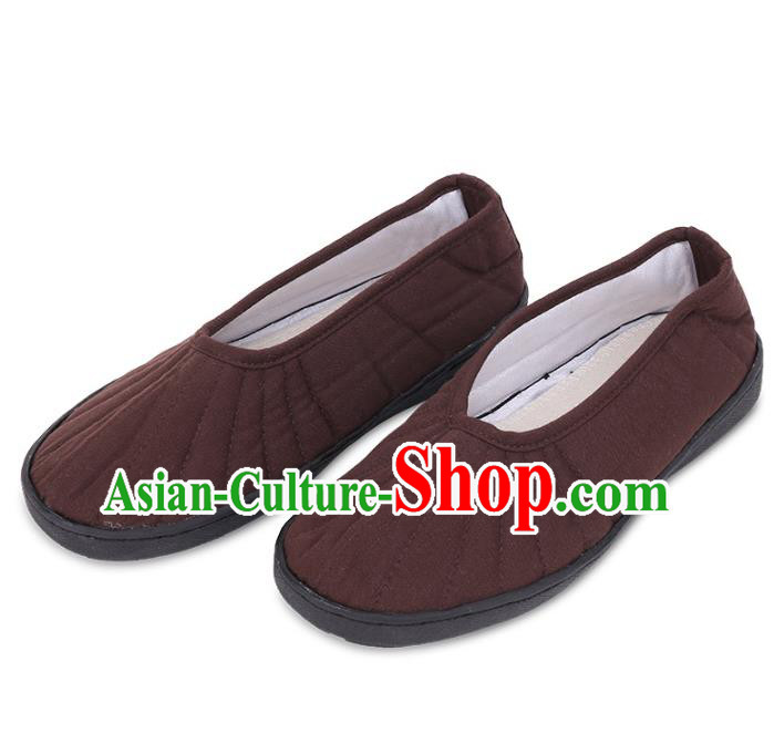 Top Grade Chinese Monk Shoes Traditional Buddhist Shoes Priest Brown Shoes