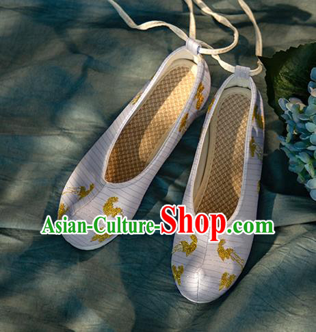 Chinese Handmade Light Grey Embroidered Shoes Traditional Ming Dynasty Female Bow Shoes Hanfu Shoes Ancient Princess Shoes