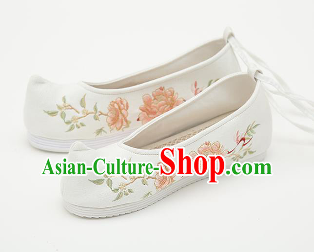 Chinese Handmade White Embroidered Shoes Traditional Ming Dynasty Female Bow Shoes Hanfu Shoes Ancient Princess Shoes