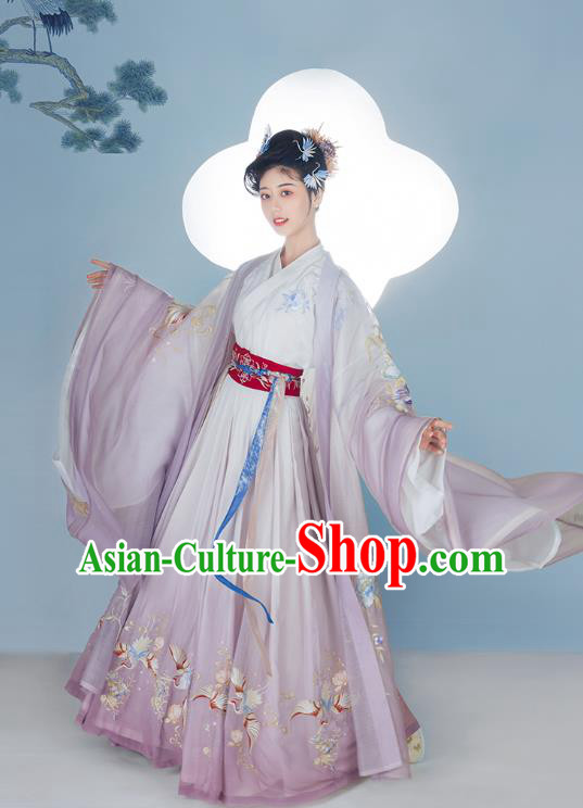 Chinese Ancient Jin Dynasty Court Female Lilac Hanfu Dress Traditional Imperial Consort Historical Costumes Garment Complete Set