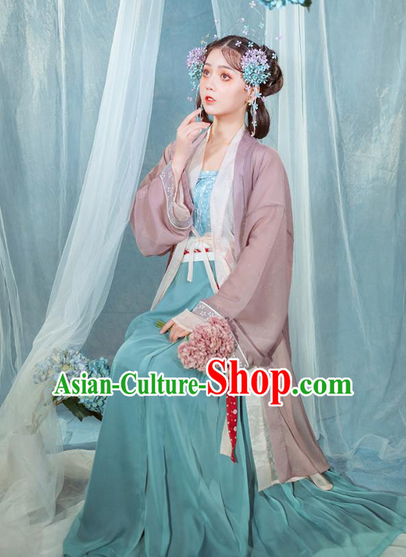 Chinese Ancient Village Girl Hanfu Dress Traditional Garment Song Dynasty Young Lady Historical Costumes Complete Set