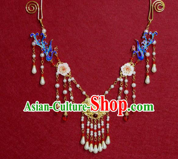 Traditional Chinese Ancient Princess Cloisonne Phoenix Tassel Necklace Handmade Jewelry Accessories Golden Longevity Lock Necklet for Women
