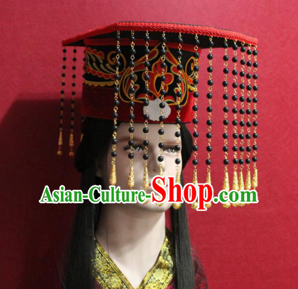 Traditional Chinese Ancient Emperor Tassel Hat Handmade Han Dynasty Monarch Hair Accessories Royal Crown for Men