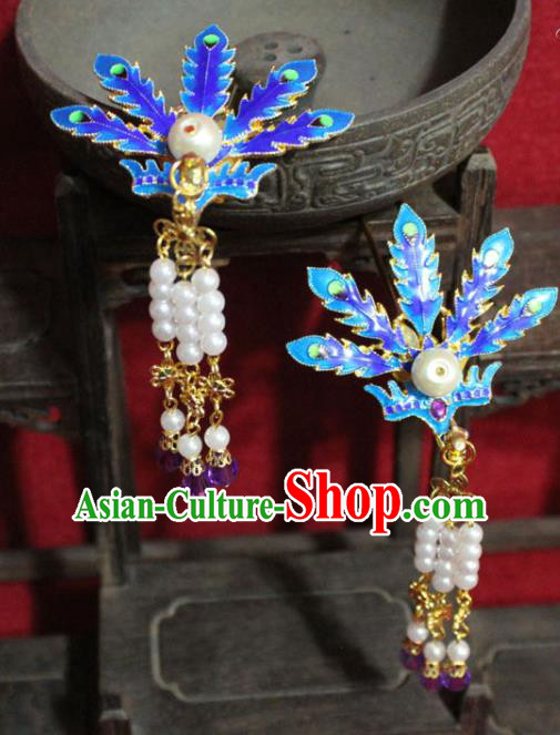 Traditional Chinese Handmade Cloisonne Phoenix Tassel Hair Clip Ancient Queen Hairpin Hair Accessories for Women