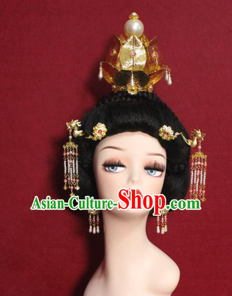 Traditional Chinese Ancient Queen Golden Hair Crown Handmade Hair Jewelry Hairpins Hair Accessories for Women