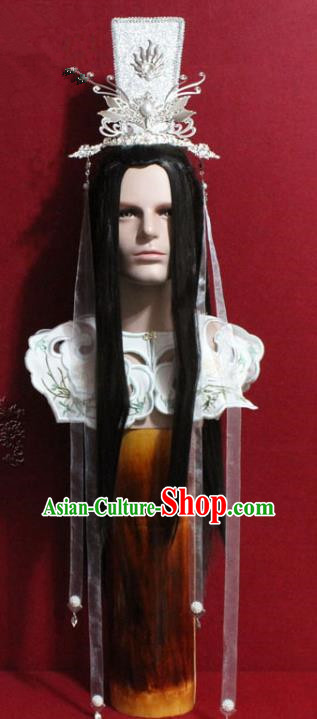 Traditional Chinese Handmade Ming Dynasty Prince White Hair Crown Ancient Noble Childe Hair Accessories for Men