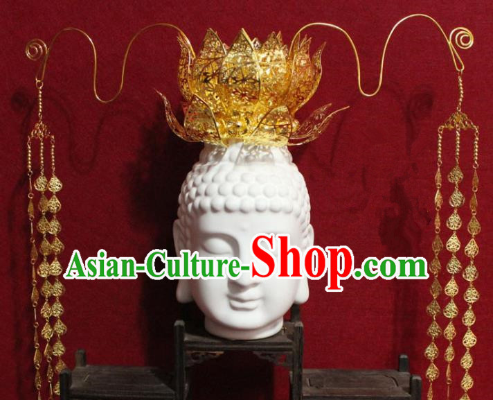 Traditional Chinese Handmade Buddhist Statues Phoenix Hair Crown Golden Wheat Tassel Hair Accessories