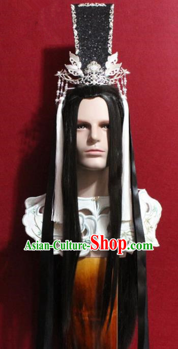 Traditional Chinese Handmade Ming Dynasty Prince Black Ribbon Hair Crown Ancient Noble Childe Hair Accessories for Men