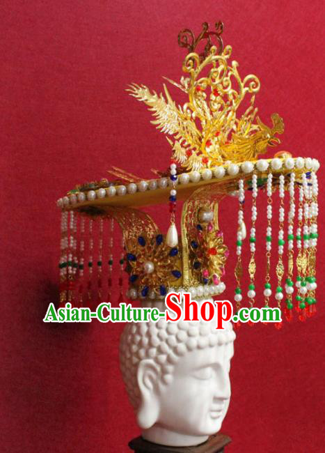 Traditional Chinese Handmade Tassel Hair Crown Ancient Emperor Hair Accessories Monarch Golden Headwear for Men