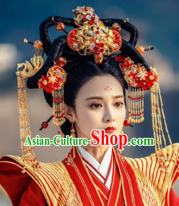 Traditional Chinese Ancient Imperial Consort Phoenix Coronet Handmade Hair Jewelry Tassel Hairpins Hair Accessories Complete Set