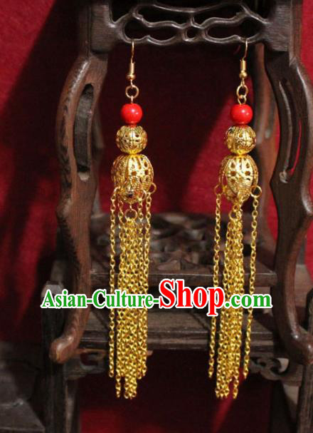 Traditional Chinese Ancient Princess Tassel Earrings Handmade Jewelry Accessories Golden Eardrop for Women