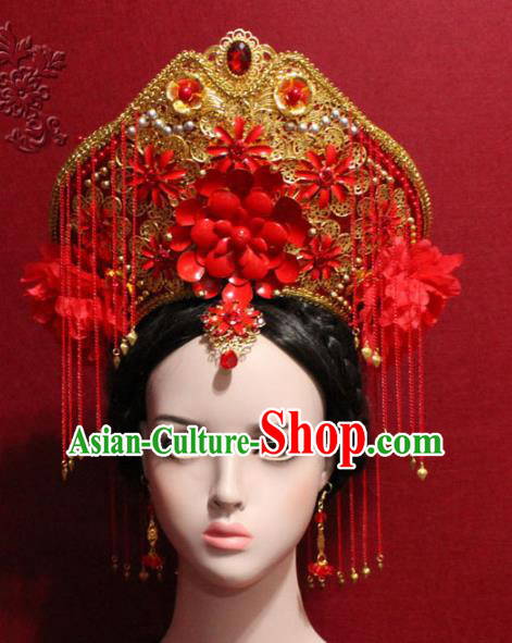 Traditional Chinese Ancient Qing Dynasty Imperial Consort Phoenix Coronet Handmade Hair Jewelry Hair Accessories Hat Complete Set