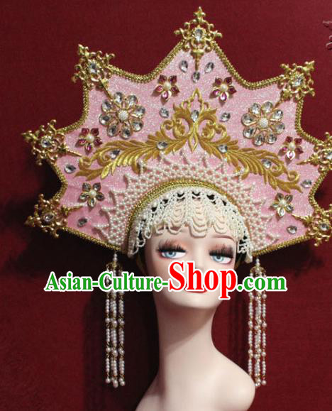 Traditional Chinese Ancient Queen Pink Phoenix Coronet Handmade Hair Jewelry Tassel Hair Accessories Complete Set