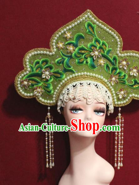 Traditional Chinese Ancient Queen Green Phoenix Coronet Handmade Hair Jewelry Tassel Hair Accessories Complete Set