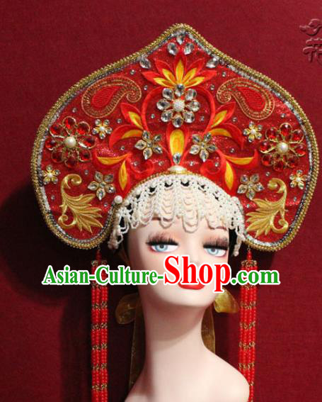 Traditional Chinese Ancient Queen Red Phoenix Coronet Handmade Hair Jewelry Tassel Hair Accessories Complete Set