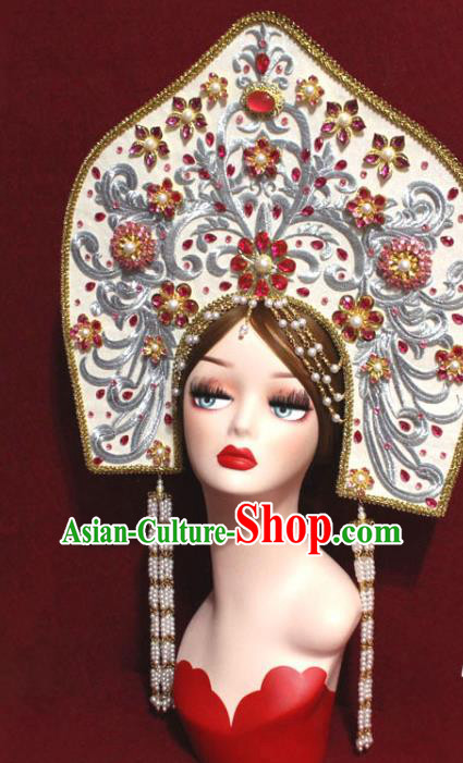 Traditional Chinese Ancient Queen White Phoenix Coronet Handmade Hair Jewelry Tassel Hair Accessories Complete Set