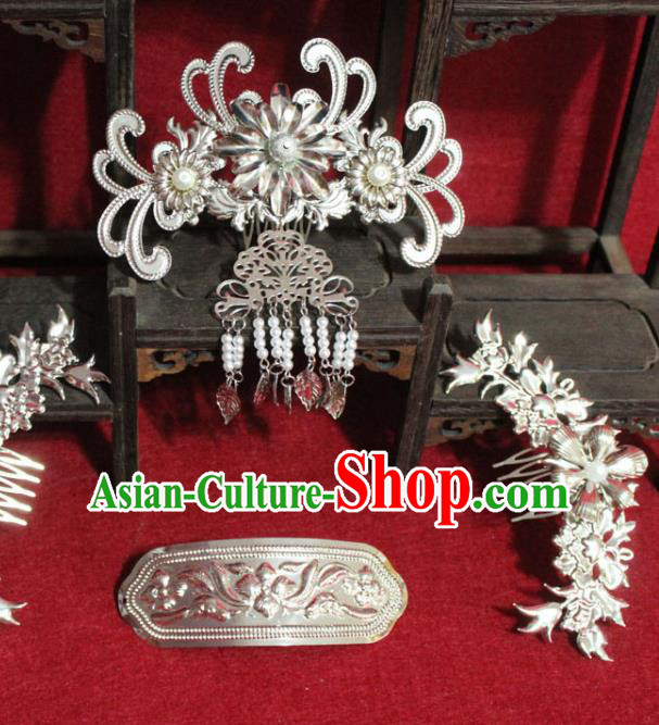 Traditional Chinese Ancient Queen Phoenix Coronet Handmade Hair Jewelry Hairpins Hair Accessories Hair Combs Complete Set