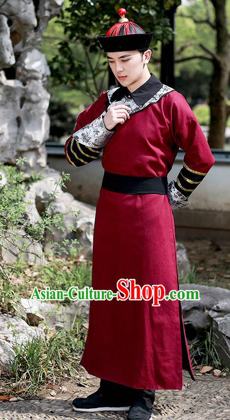 Chinese Traditional Qing Dynasty Court Eunuch Hanfu Clothing Ancient Drama Garment Historical Costumes and Hat for Men