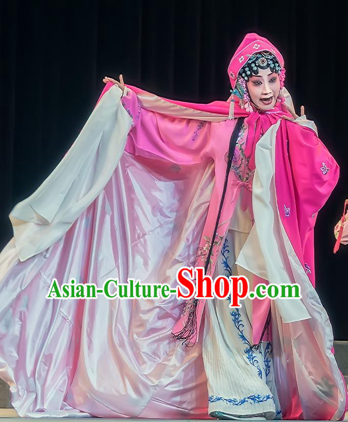 Chinese Sichuan Opera Hua Tan Garment Zhuo Wenjun Costumes and Hair Accessories Traditional Peking Opera Young Female Rosy Dress Actress Apparels