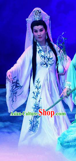 Chinese Beijing Opera Buddha Goddess Apparels Costumes and Headdress Traditional Peking Opera Ma Zu Dress Garment