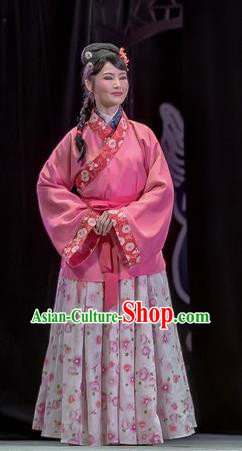 Chinese Sichuan Opera Maidservant Garment Costumes and Hair Accessories Bao En Ji Traditional Peking Opera Young Lady Dress Xiaodan Apparels