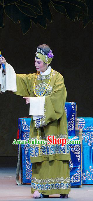 Chinese Sichuan Opera Pantaloon Garment Costumes and Hair Accessories Kao Hong Traditional Peking Opera Elderly Female Dress Dame Green Apparels