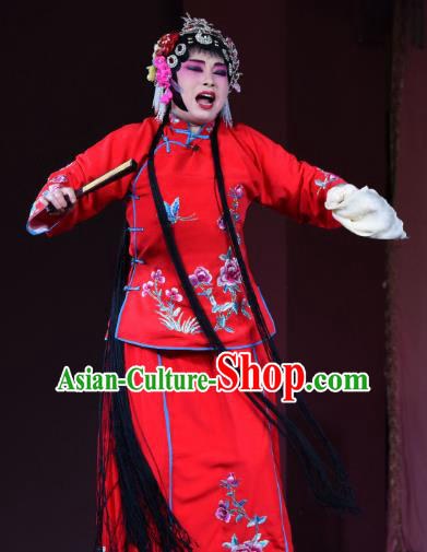 Chinese Sichuan Opera Rich Female Garment Costumes and Hair Accessories Ni Bi Tower Traditional Peking Opera Actress Red Dress Diva Fan Yue E Apparels