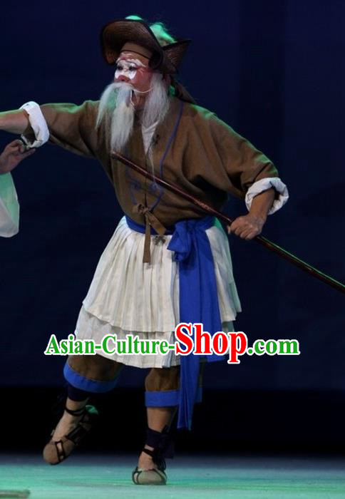 The Jade Hairpin Chinese Sichuan Opera Old Man Apparels Costumes and Headpieces Peking Opera Boatman Garment Clothing