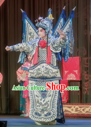 Shuang Ba Lang Chinese Sichuan Opera General Wang Rong Kao Apparels Costumes and Headpieces Peking Opera Armor Garment Clothing with Flags