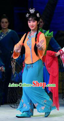 Chinese Beijing Opera Village Girl Apparels Costumes and Headpieces Traditional Peking Opera Ma Zu Xiao Dan Dress Xiao Ni Garment