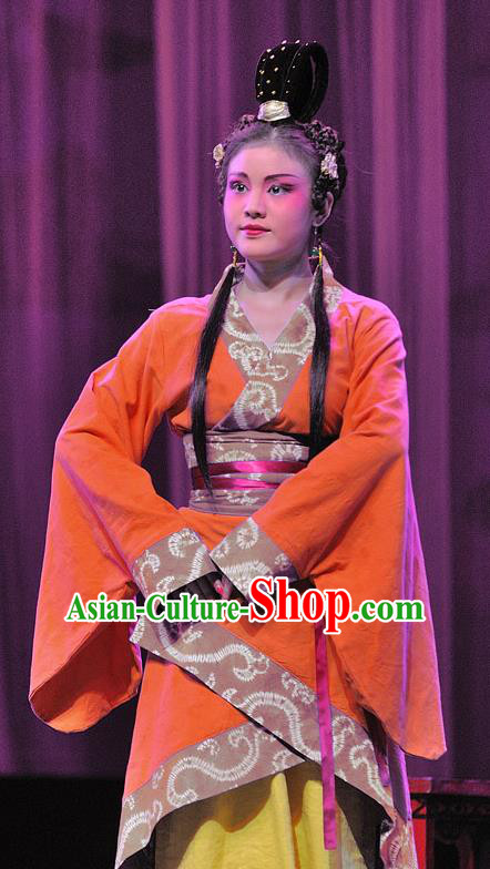 Chinese Sichuan Opera Maidservant Garment Costumes and Hair Accessories Xi Zhao Qi Shan Traditional Peking Opera Xiaodan Dress Apparels